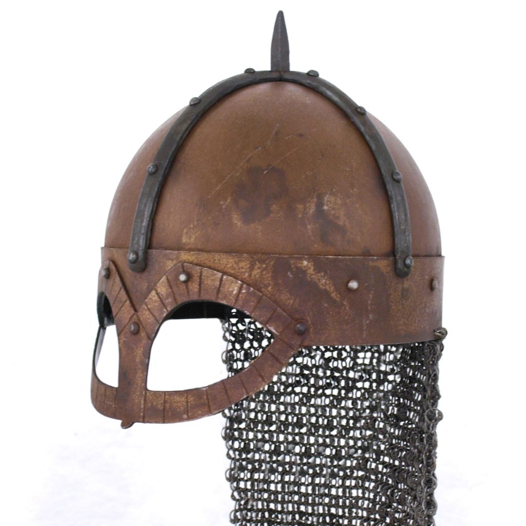 New Medieval Gjermundbu Viking Helmet with Aventail Wooden Display Stand