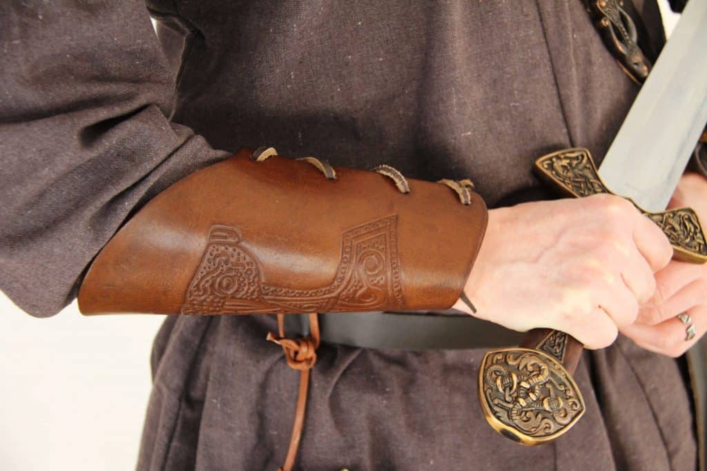 Leather Arm Guard with Embossed Thor's Hammer - Irongate Armory
