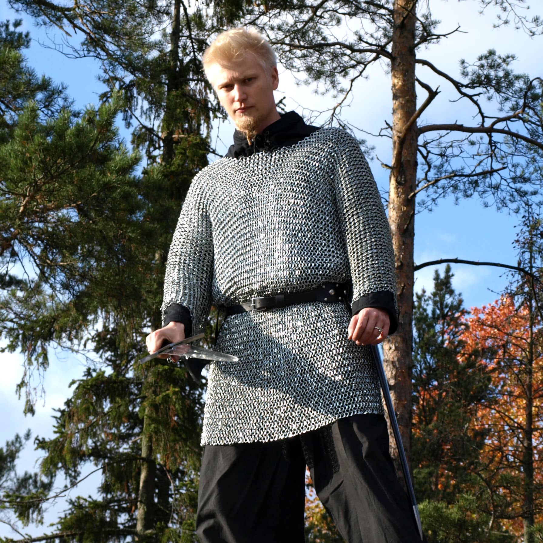 Medieval Chainmail Shirt Large Size Rust Proof Black Plated Butted "Chain Mail" 