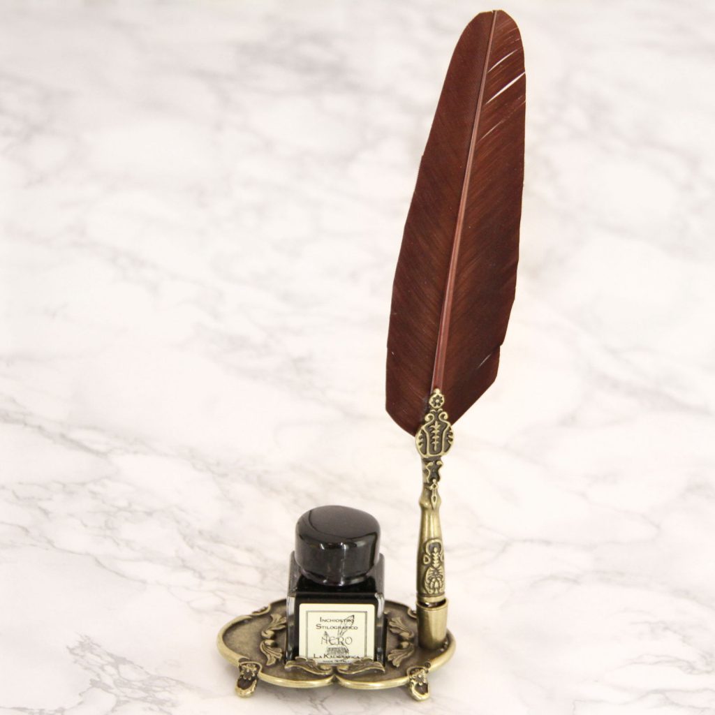 Brown Quill Pen with Table Stand -Set - Irongate Armory