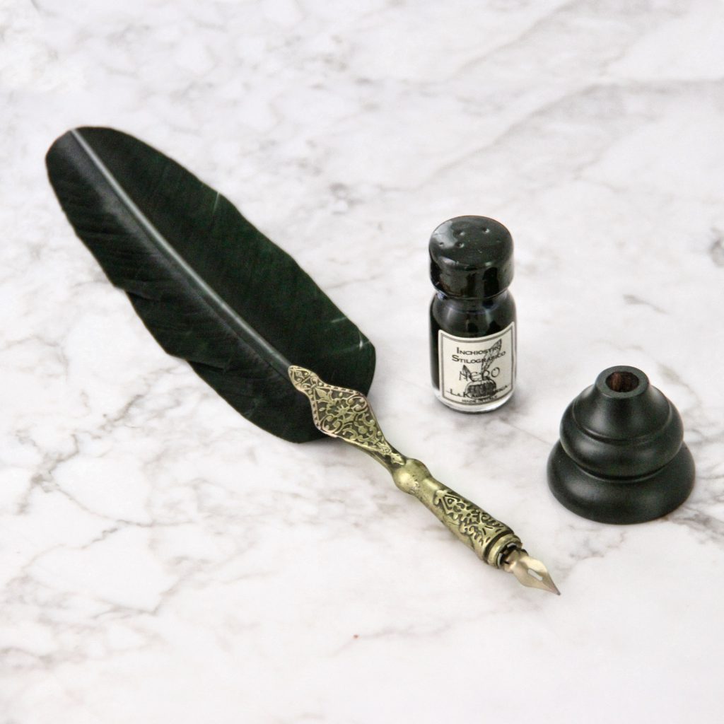 Black and Gold Quill, Ink and Holder - Irongate Armory
