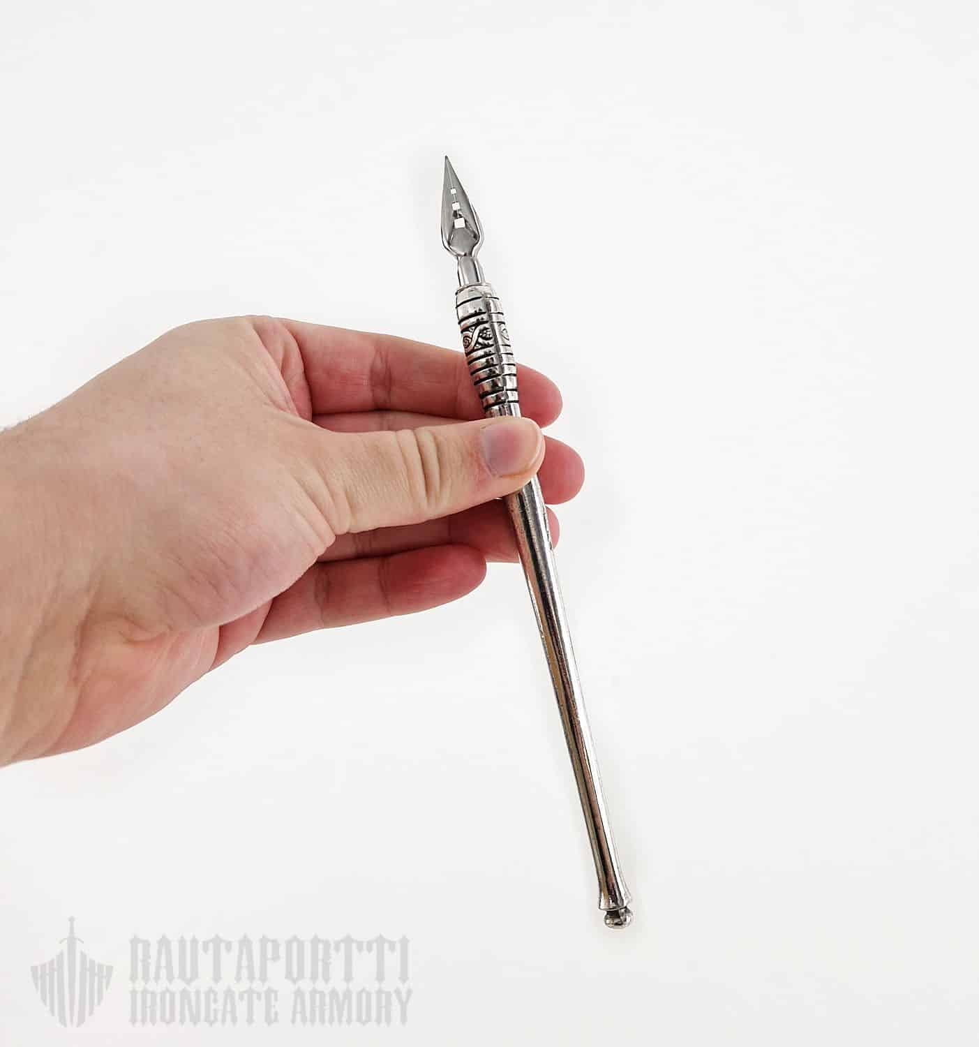 Pewter Calligraphy Pen & Large Ink Bottle with Pen Holder - Image 6