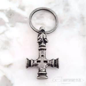 Lucky Horn Cremation Pewter Cross Keychain Front/Back