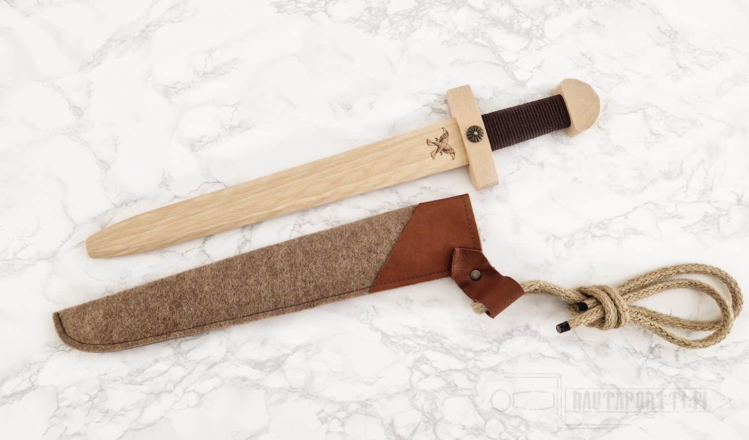 Wooden Viking Sword for Kids, with felt sheath and belt - Image 2