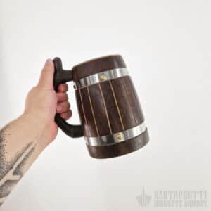 Wooden Barrel Tankard with Steel Insert